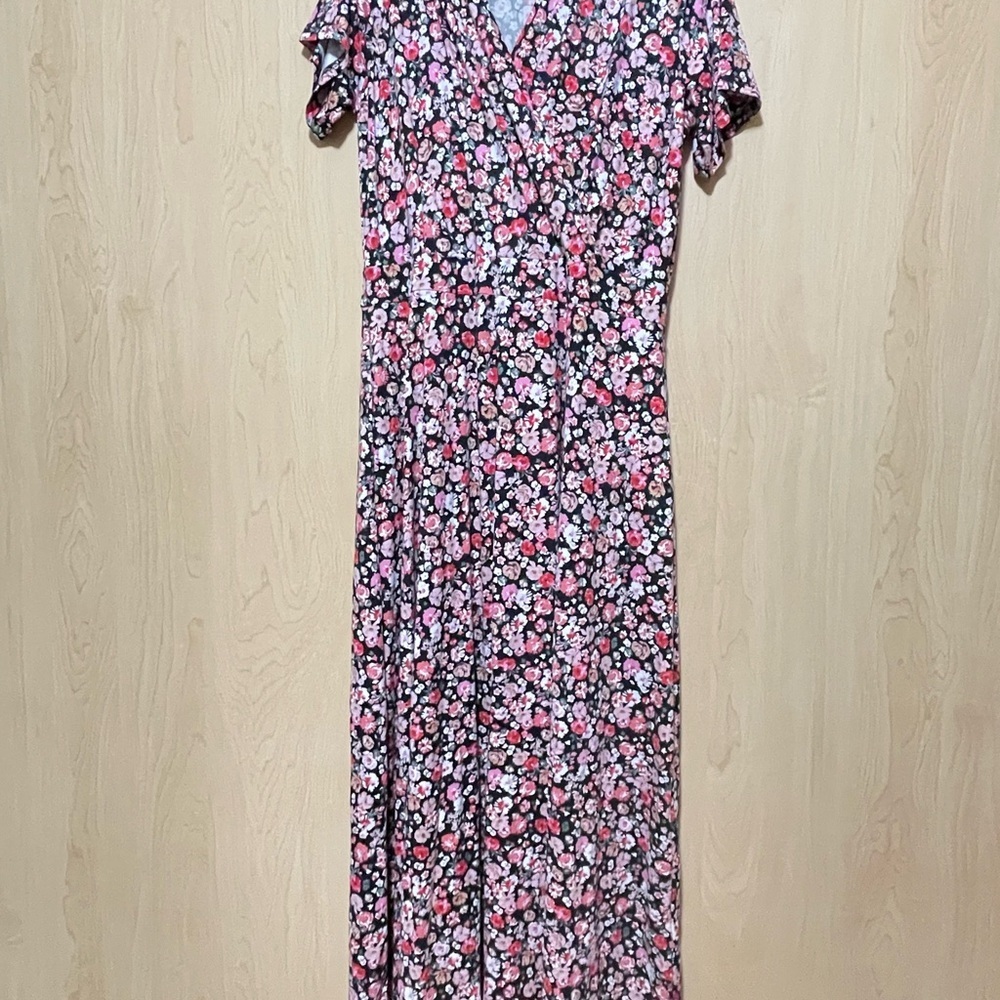 Floral Pink and Black Women's Maxi Dress - XXL fits like an XL